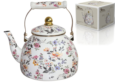 Чайник 4,0л, эмал.сталь,комб.ручка,"под золото",внутр.эмалир.пок.нар.покр.эмаль с рис. (1/8)