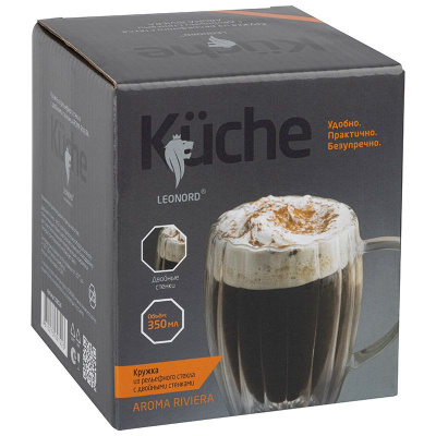 Кружка 350мл AROMA RIVIERA из рельефного стекла, с двойными стенками (1/24)