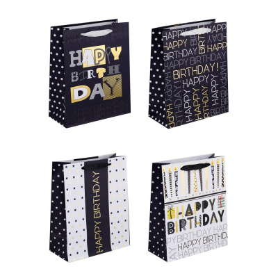 Пакет подарочный, высококачест.бумага, с фольг.слоем, 26x32x12см, 4 диз, С Днем Рождения(1/12)