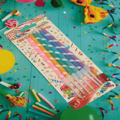 Свечи для торта "Яркая полоса" 6 шт. 10 см (50/600)