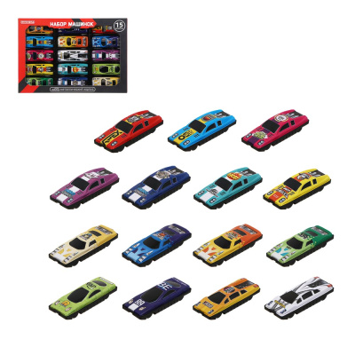 Набор металлических машинок, 15 шт, металл, PP, 25х17х2 см ИГРОЛЕНД (1/96)