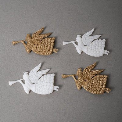 Подвеска новогодняя елочная 4 шт.,14.5 см."Рождественский ангел", светлое зол/белый, пластик(1/108)