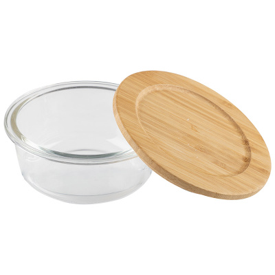 Контейнер 400мл BAMBU из жаропрочного стекла круглый, с/кр из бамбука (1/24)