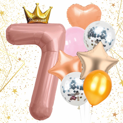 Набор шаров 8 шт "7 - Prince", розовый (цифра + 7 шаров) (10/10)