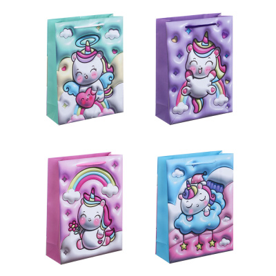 Пакет подарочный бумажный, 18x24x7 см, 128 гр, 4 диз, Единороги(12/12)