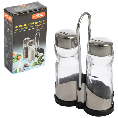 Набор 3пр SPEZIA: солонка 40мл и перечница 40 мл на подставке (нжс,стекло) (1/72)