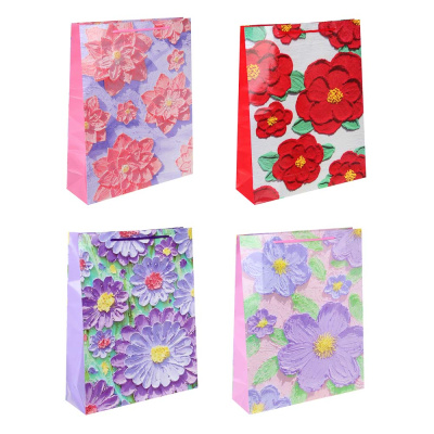 Пакет подарочный бумажный, 32x40x10 см, акварель, 128 гр, 4диз (12/12)