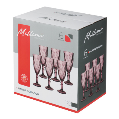 Набор бокалов 6 шт, 160 мл, стекло, бордовый ромб MILLIMI (1/8)
