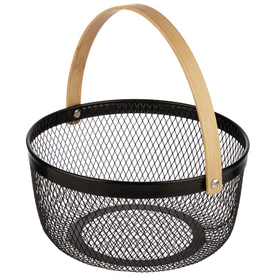 Корзина для хранения 22,5*20,5*10,5см универсальная металлическая с бамбуковой ручкой круглая(1/12)