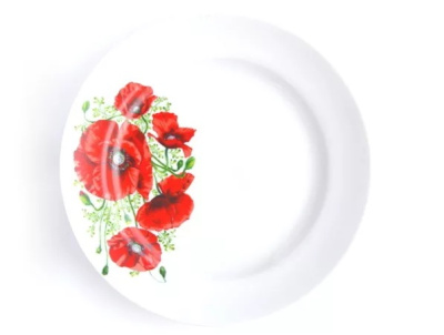 Тарелка мелкая диам. 175 мм Гладкий край Маки (фарфор) , р.4 (30)