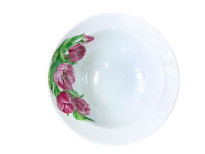 Миска 500 мл Розовые тюльпаны (фарфор) , р.4, С1411 (12)