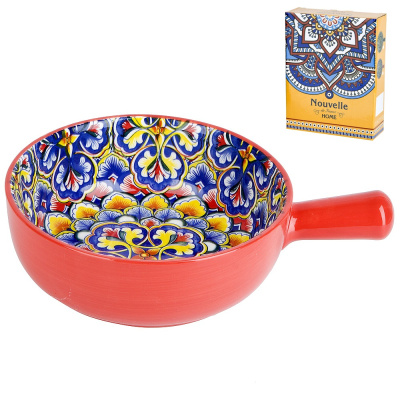 "Arabesque" Кокотница с ручкой (красный) 21,5х16х5,8см v=700мл (п/у) (1/36)