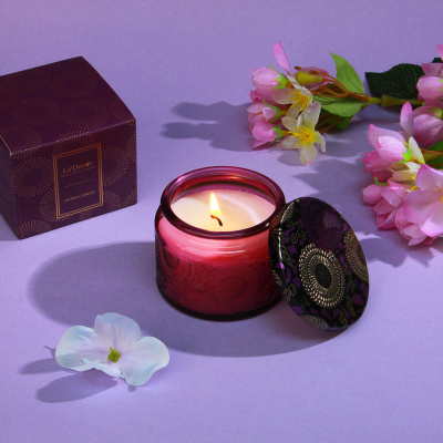 Свеча ароматическая в подсвечнике, 85 г, 7x7x5,3 см, аромат лаванда (1/36)