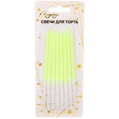 Свечи в торт "Happy" 8 шт. 12,5 см, желтый (24/24)