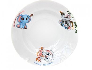 Тарелка 200 мм мелкая ф.653 "Идиллия" Слоник, зайчик, коала(фарфор)(20)