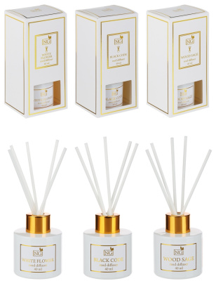 Диффузор LuxWhite, 40 мл, (Wood sage, White flower, Black code) NEW GALAXY (6/48)