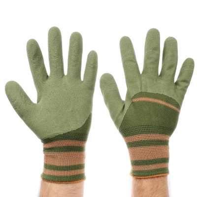 Перчатки садовые с вспененным латексным полуобливом, полиэстер, р.9, 23см, 55г INBLOOM (1/12)