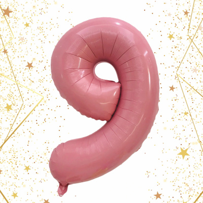 Шар фольгированный 32'/81см "Цифра "9" (розовый) (1/20)