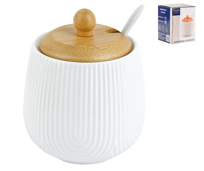 Сахарница с ложкой "Naturel" на подставке 8,5*8,5*11см v=350мл п/у фарф. (1/12)