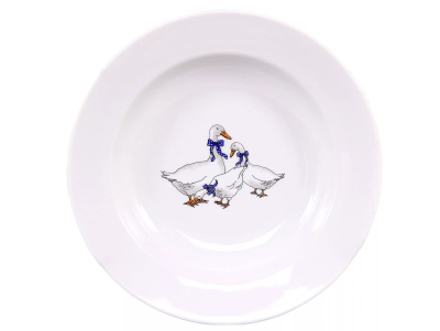 Тарелка глубокая диам. 200 мм Гладкий край Гуси (новые) (фарфор) , р.4 (24)