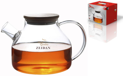 Чайник 1,2л заварочный,боросил.стекло,крышка-бамбук,съём.фильтр-пружина из нжс, п/у (1/18)