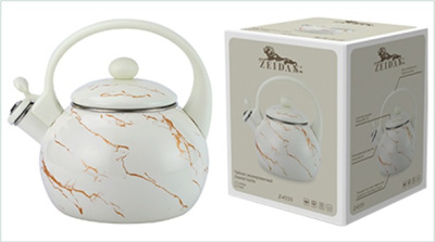 Чайник 2,5л со свистком White marble (эмал.сталь,бакелит.ручка,наруж.покр.-эмаль с рис.) п/у (1/6)
