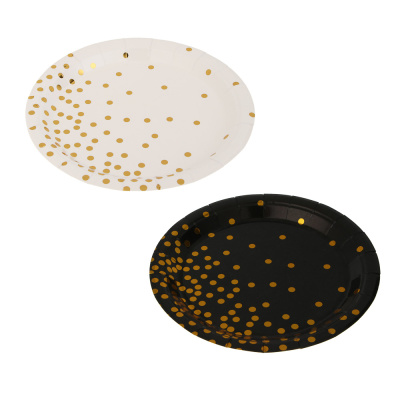 Набор тарелок одноразовых, 6 шт, 18 см, бумага, белый, черный (12/240)