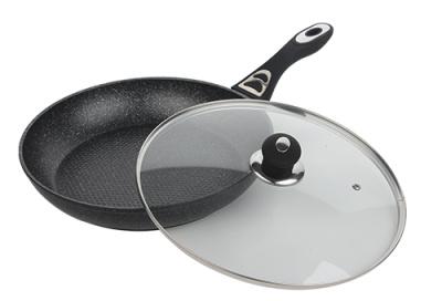 Сковорода 22см с мраморным А/П покрытием с ст/крышкой (ков.алюм.)