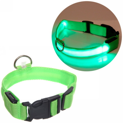 Ошейник д/собак "Люмисцент" 2,5*50см светящийся, цвет зеленый Ультрамарин(1/12)