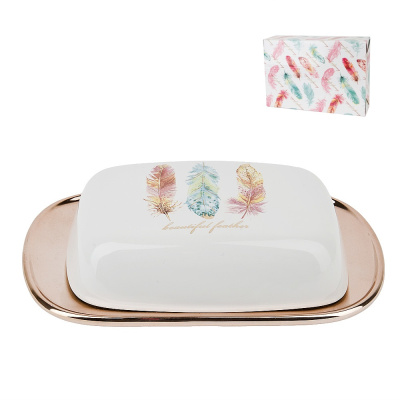 Масленка 18*12*4,5см "Перья" (керамика) п/у (1/18)