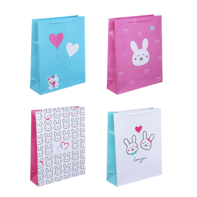 Пакет подарочный бумажный, 26x32x9 см, 128 гр, 4 диз, Зайка (12/12)