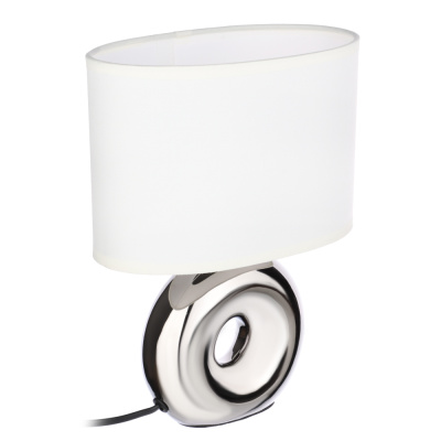 Светильник переносной наст. Осло, 25см, Е14, 40Вт, 230В,кер,текстиль,белый/серебр. BY (1/18) Светильник переносной наст. Осло, 25см, Е14, 40Вт, 230В,кер,текстиль,белый/серебр. BY (1/18)