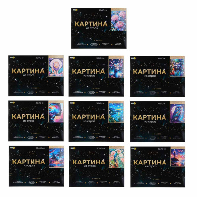 Картина из страз, комплект: твердая основа, стразы, стилус, 30х40см, 6 диз ХОББИХИТ(1/10/30)