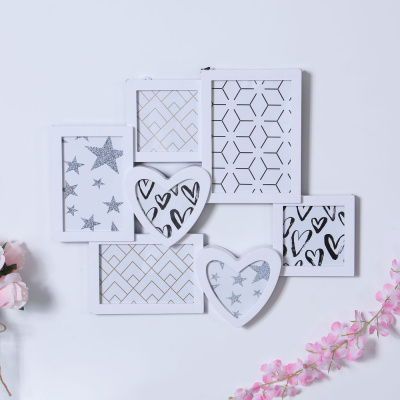 Фоторамка на 7 фото, 2*10х15см, 1*13х18см, 4*10х10см, полипр, цвет белый, арт.23-2 (1/6)