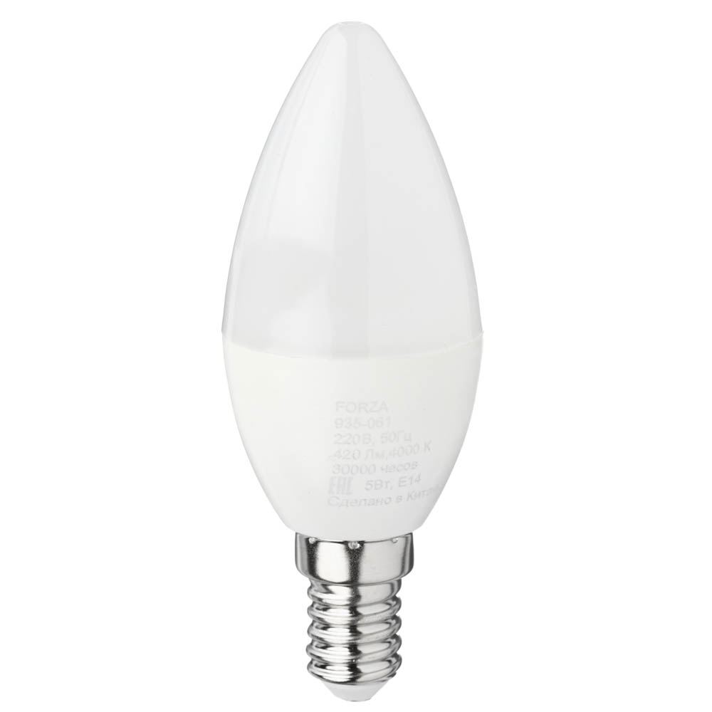 Лампа светодиодная свеча С37 5W, E14, 420lm 4000К  (10/100)
