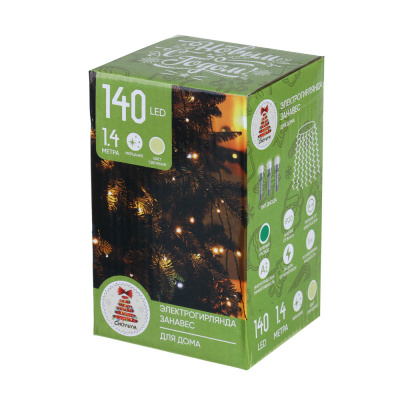 Гирлянда электр. Эл.занавес  1,4м, 140LED,10нитей,шампань, ПВХ прозр провод, 220В СНОУ БУМ (1/100)