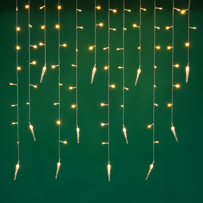 Гирлянда эл. бахрома с сосульками 2.5x0.3х0.5x0.7м, 80LED,шампань, пост свеч,ПВХ проз,220В СНОУ БУМ 