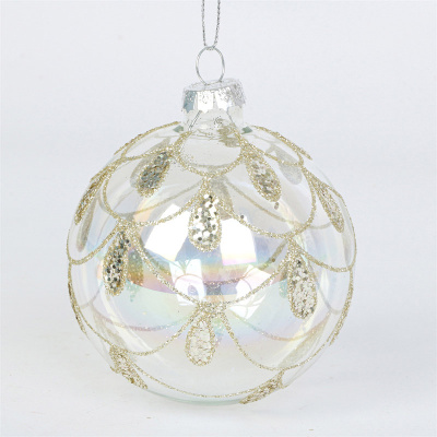 Шар "Изысканность", 8см, прозрачный с рисунком (стекло,полиэст.) (1/16/96)