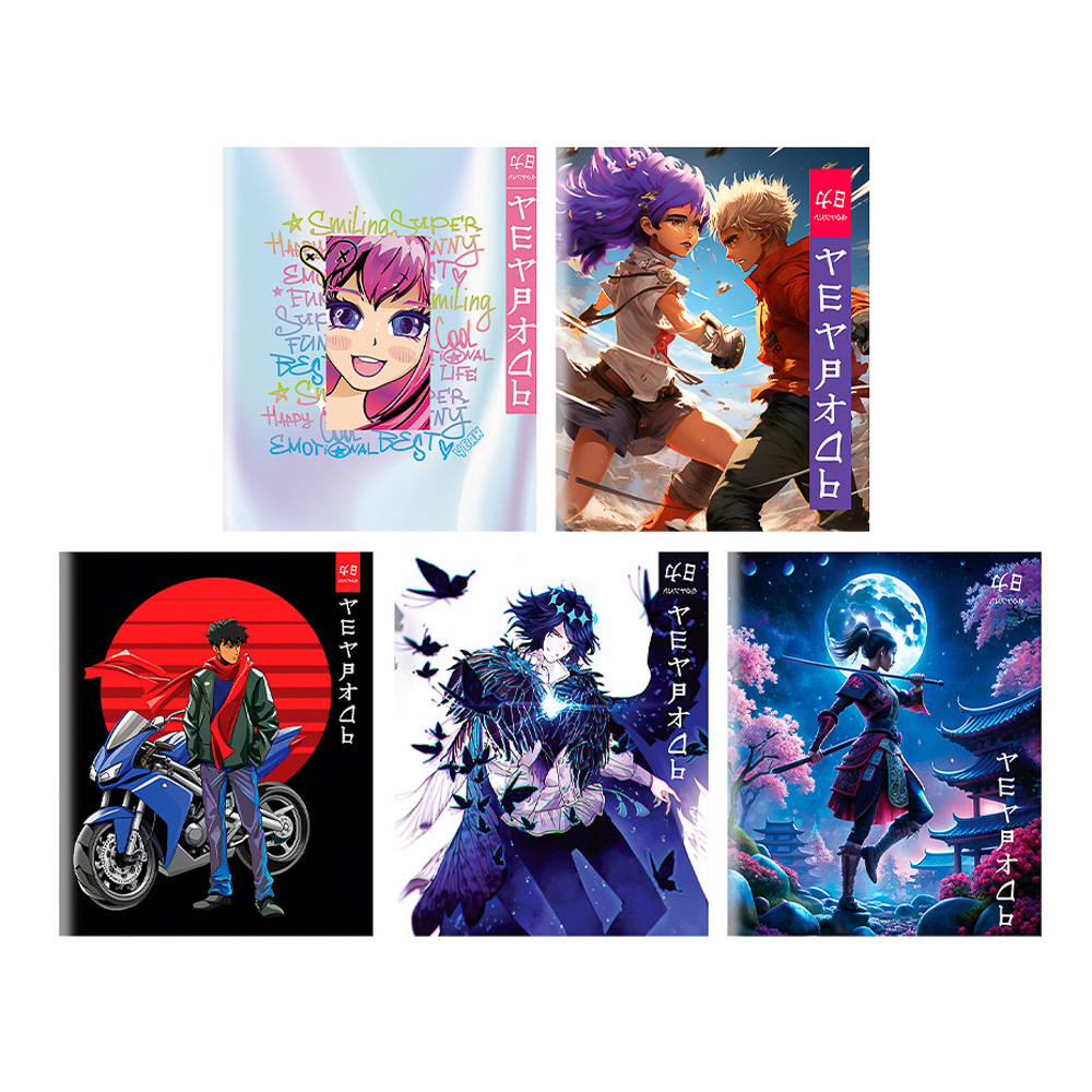 Тетрадь 48л. в клетку, офсет, обл.мел.картон, скр., "Аниме", голог. Пленка, 4 диз. ClipStudio (1/100