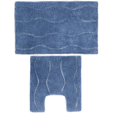 Набор ковриков д/ванной и туалета 40x60+40x40 см, хлопок, серый, пыльно синий VETTA (1/24)