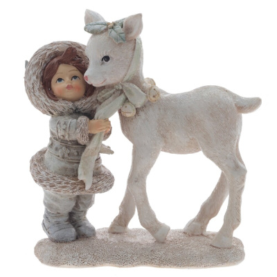 Фигурка декоративная "Девочка и олень" L12 W6 H12,5см (полим.мат.) (1/2/24)