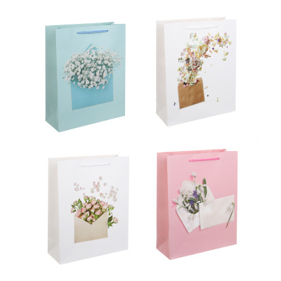 Пакет подарочный, 26x32x10см, глиттер, бумага, 4диз (12/240)