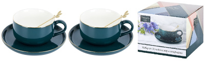 Чайный набор 4пр. с ложками "Royal line. Emerald"(2 персоны) v=350мл.(подарочная упаковка)фар (1/18)