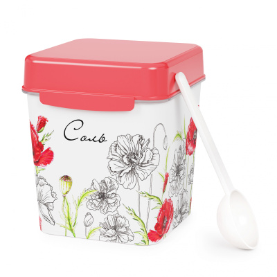 Емкость "Маки" 1,2л (соль) с ложкой пласт.(12)