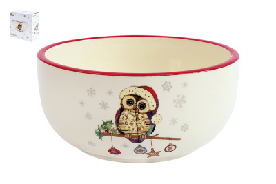 "Owl Christmas" Салатник 14 см*7,5 см п/уп (доломит) (1/12)
