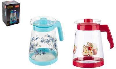 Кувшин 2,5л Mallony Pentola из жаропрочного стекла с пласт/руч (синий диз) (1/12)