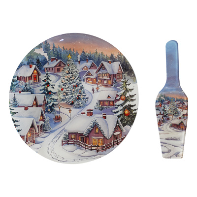 Набор д/торта 2 пр, блюдо 30 см, лопатка 26х7 см, стекло Зимний пейзаж (1/12)