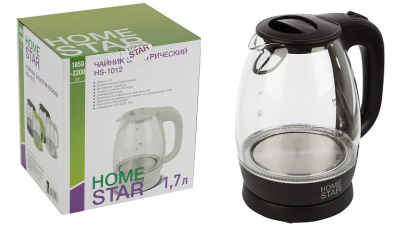 Чайник 1,7л Homestar стекло/пластик черный 1850-2200В (1/6)