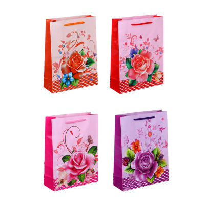 Пакет подарочный бумажный, 18x24x7 см, 4диз, Цветы LADECOR (1/12)