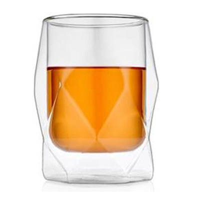 Стакан 350мл AROMA с двойными стенками с гранями на корпусе из боросиликатного стекла (1/24)